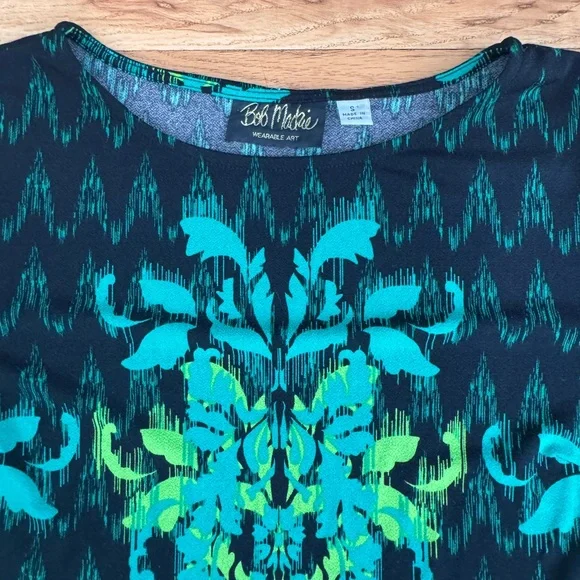 Bob Mackie Shirt Womens Sm Green Wearable Art Pullover Long Sleeve Pattern Top - Picture 3 of 11